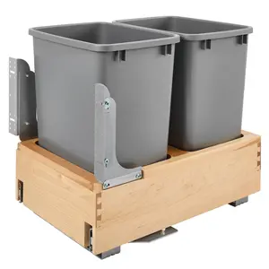 Rev-A-Shelf Double Pull Out Bottom Mount Trash Can 35 Qt, Gray, 4WCBM-18DM-2