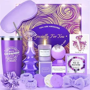 Gifts for Women, 15PCS Self Care Gifts for Women, Purple Relaxing Care Package, Unique Mothers Day Gifts Idea for Mom Her Light Basket