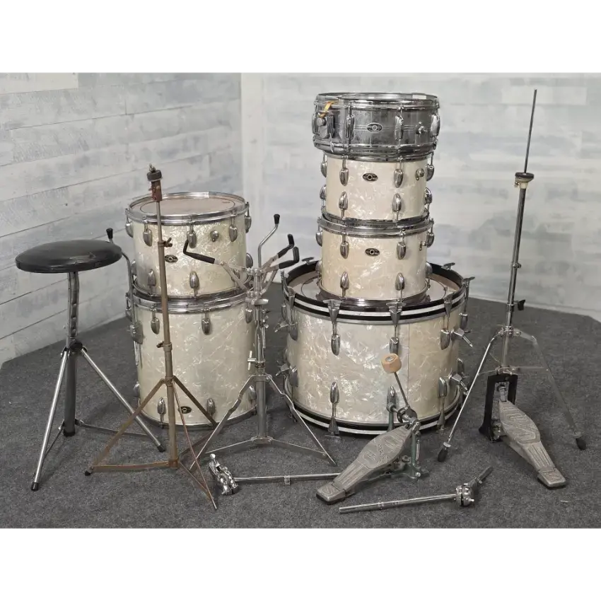 Used Vintage Slingerland Avante 60n 6pc Drum Set White Marine Pearl w/COB Snare - Good