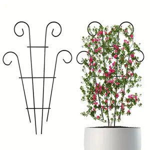 Black Metal Plant Support Cage - Decorative Lattice for Climbing Plants, Indoor/Outdoor Garden Flower Pot Vine Stake with Wrought Iron Fixing Pole