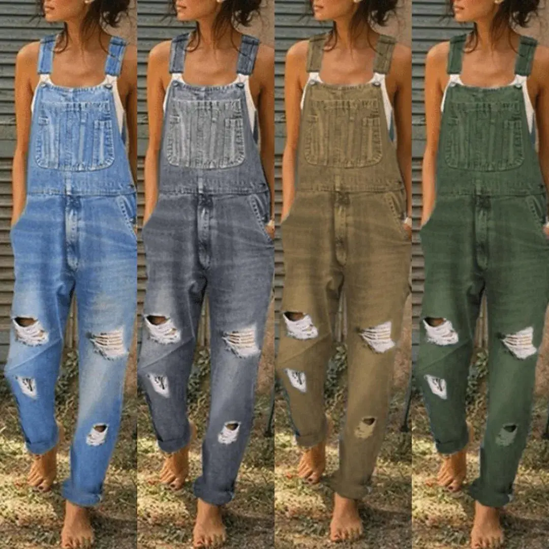 The Willow distressed Denim  straight-leg Overalls For Women