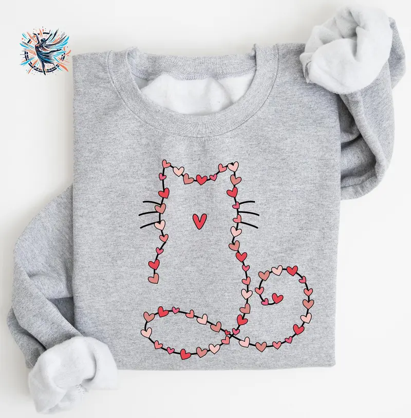 Cat Lover Valentine Sweatshirt Retro Cat Heart Cute Gift