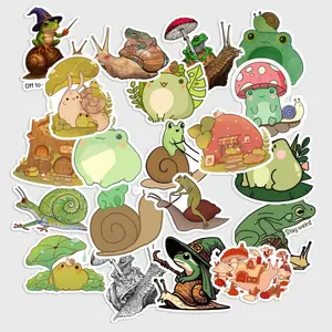 20 Pcs Frog Snail Stickers Pack - Cute Kawaii Aesthetic Cottagecore Decals, Waterproof Vinyl Forest Friends Stickers for Kindle, Water Bottle - Frog Lover Gift