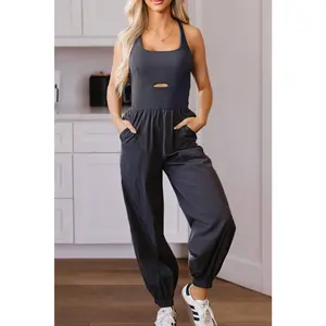 LDC Back Crossed Straps Hollow Out Jogger Jumpsuit