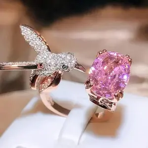 Hummingbird Ring Various Colors Fast and Low Shipping, Pink, Red, Yellow, Green, Purple Unique One Size Large Ring Silver Base Charm with Various Stone Versatile for Formal and Casual Occasions