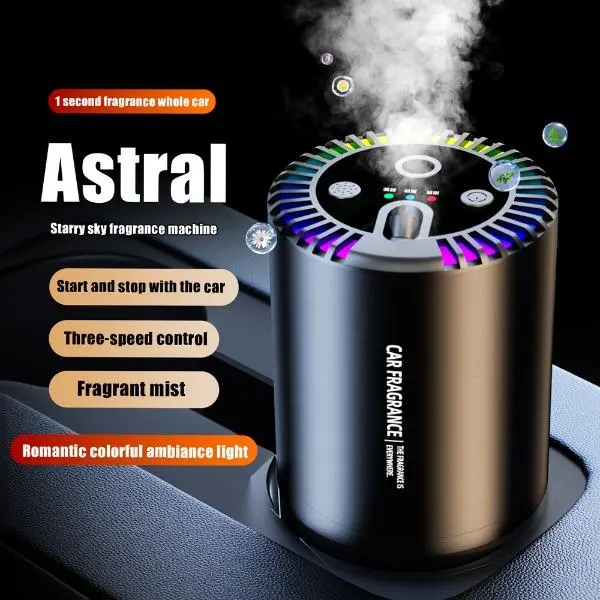 Car Air Fresheners Perfume Lasts 300 Days, Car air freshener with three adjustable intensity levels, Car aroma diffuser, Car Diffuser with Star Projector and Flame Ambient Mood Light, Portable Waterless Car Diffuser Air Freshener car air fresh