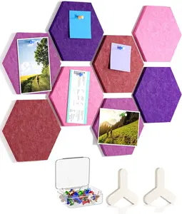 MaxGear 8Pcs Hexagon Felt Cork Board Tiles, Purple Gradient Self-Adhesive DIY Bulletin Board Pin Board for Office School Home Wall Decor Stickers Photos Display Memos