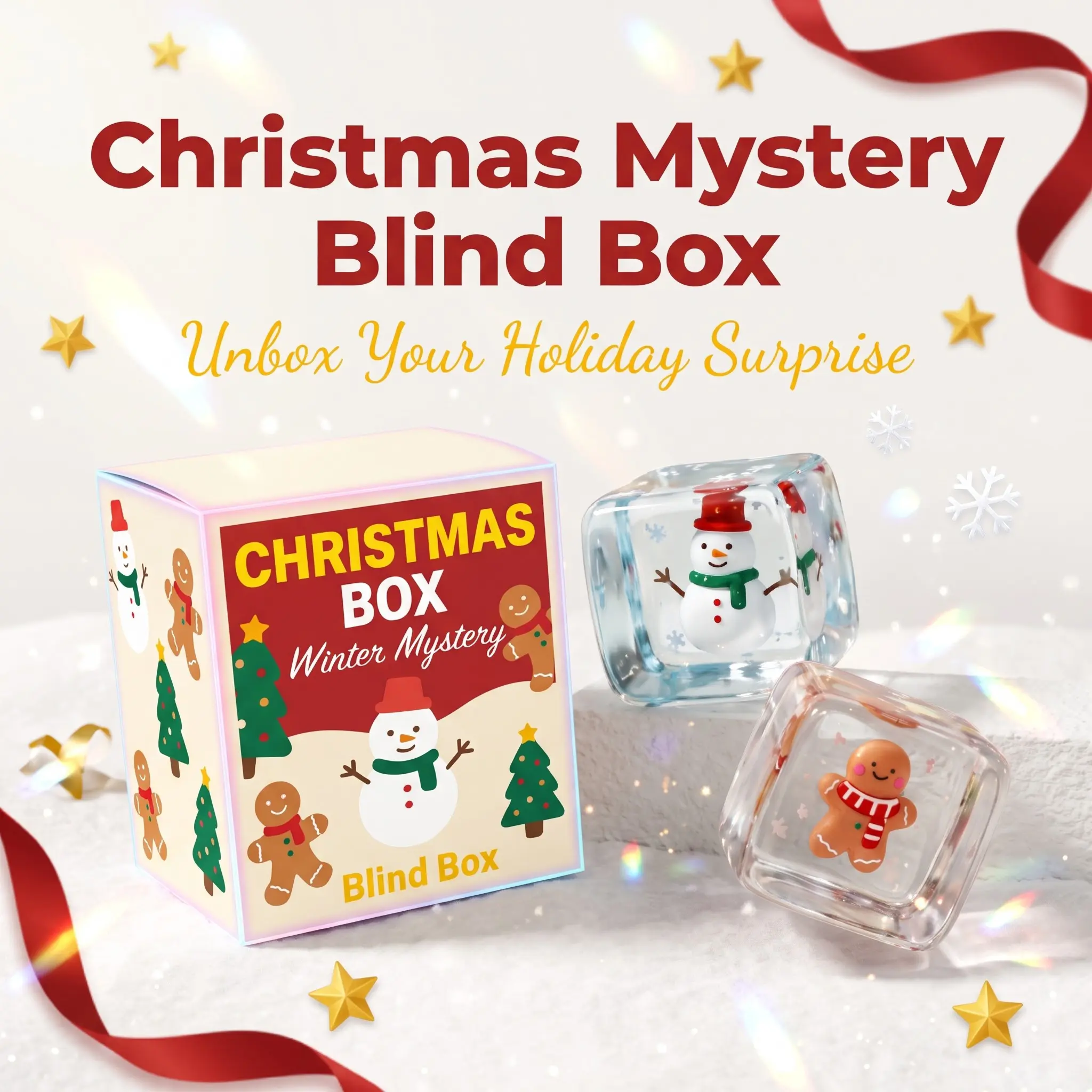 Party Supplies Christmas Mystery Blind Box Squeeze Fidget Toy Cute Ice Cube Xmas Squishy Surprise Gift