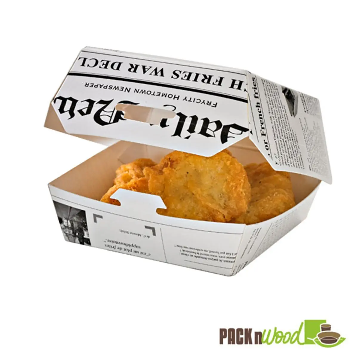 212 MAIN Disposable White Burger Box - Greaseproof, Larger Size, Newsprint Look, 5.7x5.3x3.1 in Disposable Dinnerware Kitchen Preserving Container