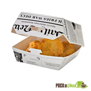 Packnwood  White Newsprinted Burger Box - 5.7 x 5.3 x 3.1 in.