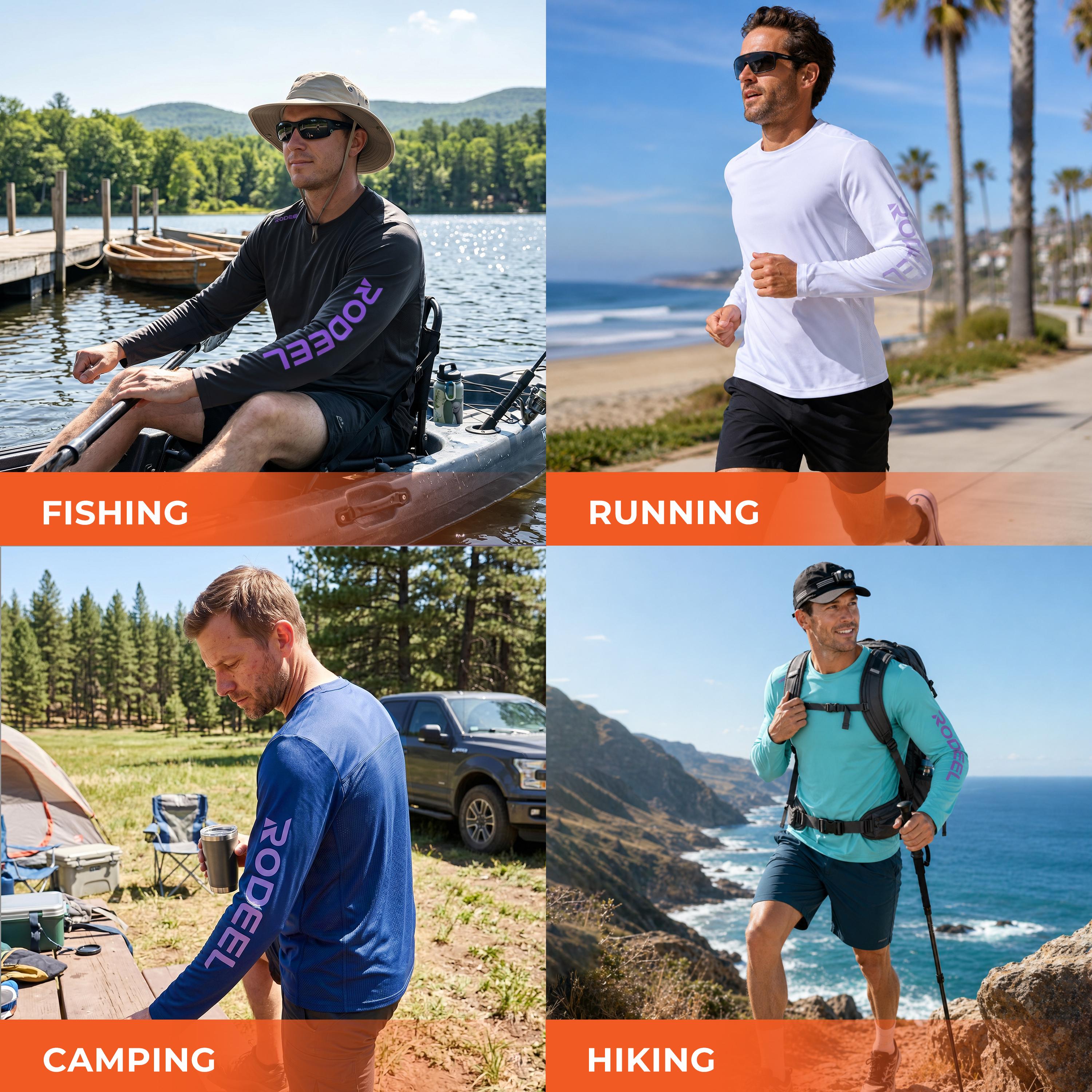 【FathersDayGift】RODEEL 961 Sun Shirts w/ UV Detection Logo Breathable Mesh Panel Men UPF 50+ Sun Protection Long Sleeves Sport T-Shirt Lightweight Quick Dry Moisture Wicking Breathable Activewear for Outdoor Fishing Boating Hiking Running SummerWins