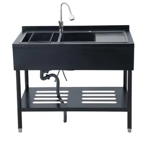 Commercial Sink with Compartments Stainless Steel Utility Sink with Pull-Out Faucet Easy to Clean Modern Design Smooth Finish Kitchen Sink for Restaurant Garage Shop Cafe Outdoor