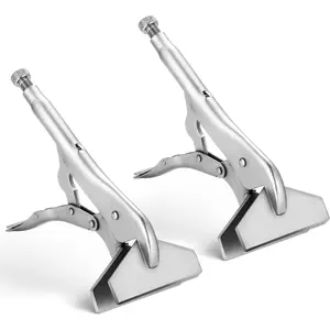 10" Locking Sheet Clamp, 2 Pack Duty Locking Pliers, Opening Flat Jaw Grip Tool, Nickel Plated