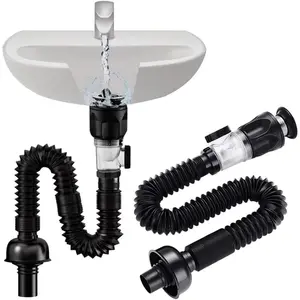 Bathroom Sink Drain Kit with Flexible Expandable P-Trap Pipe Anti-Odor Bathroom Sink Drain Pipe for 1-1/4" and 1-1/2" Hole