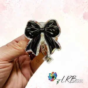 Black Coquette Bow Badge ~ Retractable Badge Reel ID Holder ~ Handmade ~ Nurse Badge Reel ~ Teacher Lanyard ~ Magnetic Pin ~ Stethoscope Tag ~ Magnet ~ Phone Grip