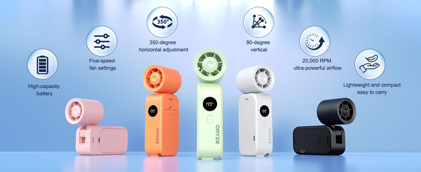 【2026 New】Portable Handheld Fan with Stand, Turbo Boost Technology,199 Adjustable Speeds, Foldable &Wearable (Waist/Neck Clip) for Travel, Outdoor, Summer