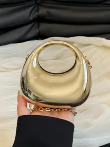 Classic, trendy, fashionable hand-held crescent shaped acrylic bag, Crescent handbag, with creative personality, bright and versatile, elegant temperament, crossbody bag, high-end texture, niche design, lipstick coin shoulder bag.