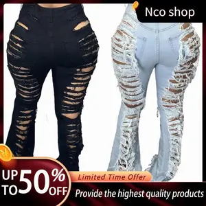 2025 Women’s Fashion Personalized Ripped Stretch Jeans Plus Size Flared Pants