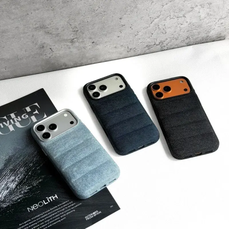 Denim Down jacket Phone Case for iPhone 17 Pro Max 16 15 14 Fashion Solid Colors Silicone Shockproof Puffer Cover