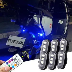 2/6 PCS Wireless LED Strobe Light with Remote Control, USB Rechargeable Waterproof Anti-Collision LED Emergency Warning Light for Cars, Motorcycles, Drones, Aircraft and Bikes, Rear Bike Light