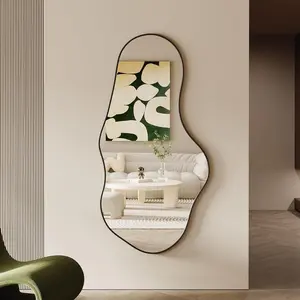Asymmetrical Wall Mirrors -28''x55'' Irregular Decorative  Alloy Framed Mirror Artistic Cloud Mirrors Wavy Mirror for Bathroom, Bedroom, Living Room, Cloakroom(Black)