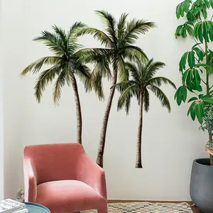 A set (30*90cm*2pcs) of new hand-painted creative palm tree wall stickers for living room, bedroom, home background decoration. Self-adhesive wall stickers for beautifying and decorating walls, M15548