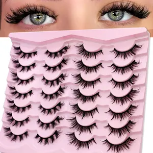 GROINNEYA False Eyelashes Fluffy Faux Mink Lashes Cat Eye Wispy Lashes Dramatic Long Thick Volume Mink False Eyelashes Makeup Cosmetic False Eyelashes Set