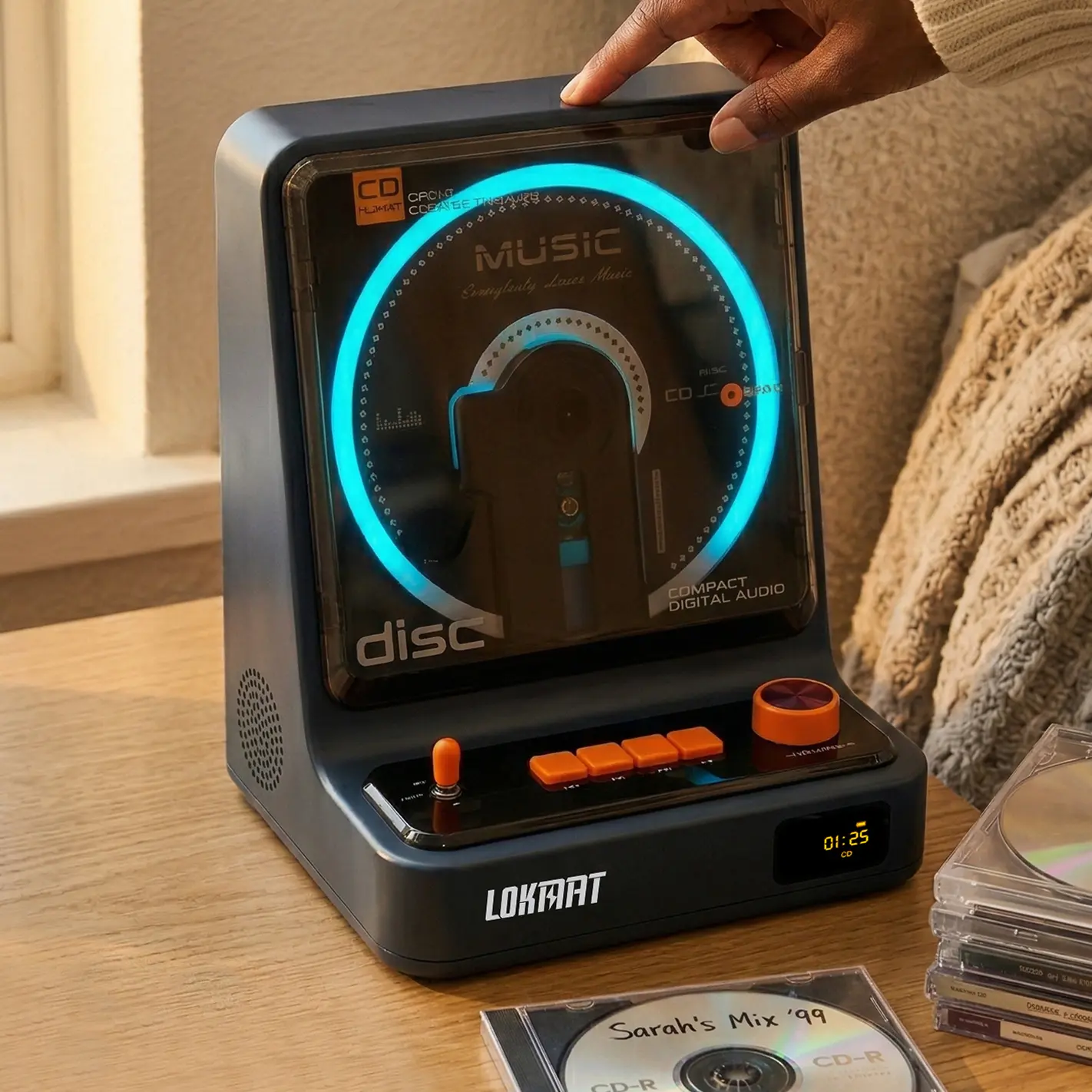 LOKMAT Portable Record Player,Vintage CD Player, Bluetooth Music Player, Outdoor Party Atmosphere Lamp,  Mobile Charging Device，Home Speaker campingessentials
