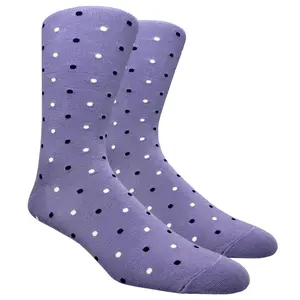 Lavender Dress Socks with White and Navy Blue Polka Dots