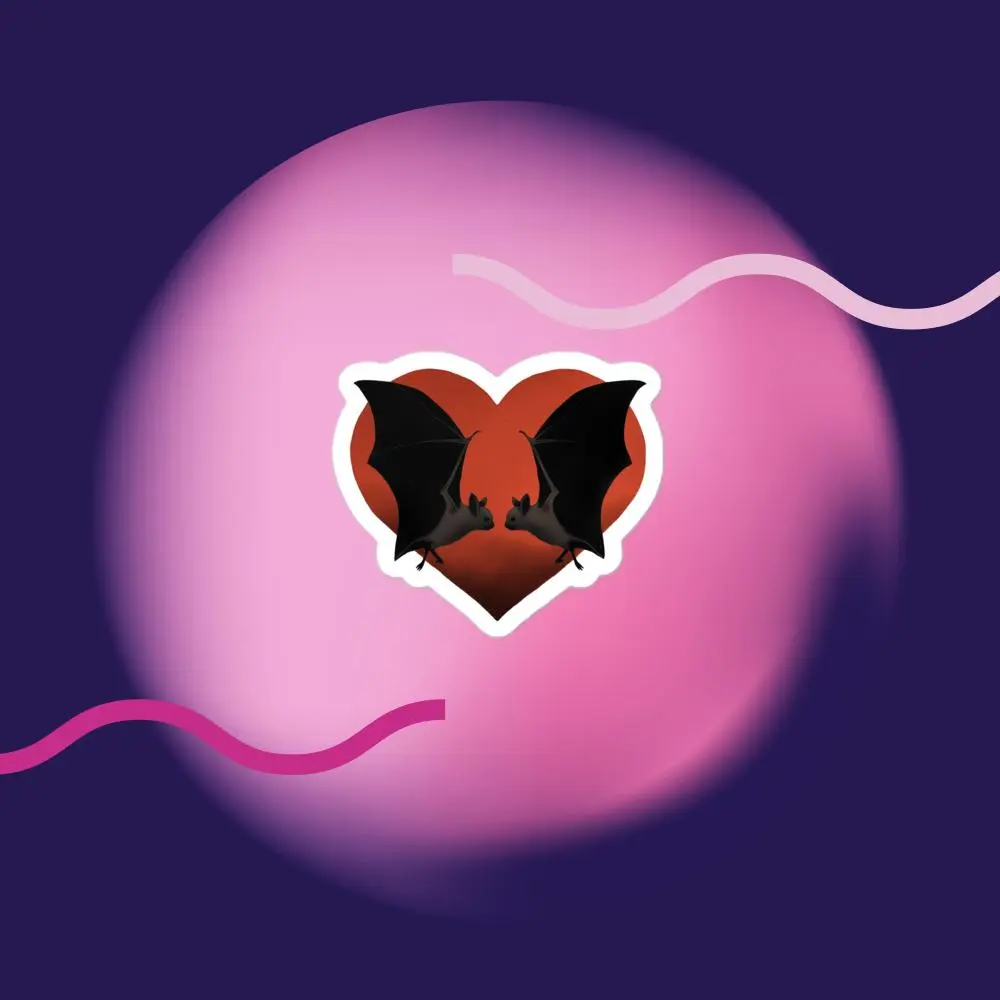 Bat Heart Character Graphic Decal Stickers - Modern Gothic Art, Witchy Vibes, Dark Romantic, High Opacity Durable Vinyl Labels, Love Bats Collection, for Laptops, Water Bottles, Office Stationery