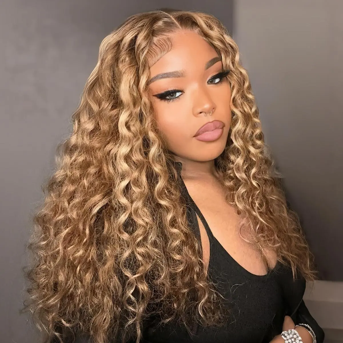 OQ HAIR 7x5 Water Wave Glueless Wig Honey Blonde Light Highlight Color Wigs Pre-cut Pre-plucked Bleached Tiny Knots Beginner Friendly