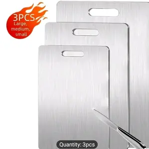 Set of 3 High-Quality Stainless Steel Cutting Boards - Long-Lasting, Easy to Clean, Ready for Kitchen Use, Compact, Rust-Proof, And Free from BPA for Safe Food Preparation
