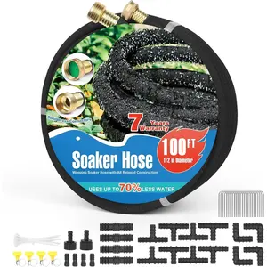 Soaker Hose 100FT Heavy Duty Rubber Saves 75% Water End Cap Included for Additional Hose Connect  for Gardens/Flower Beds