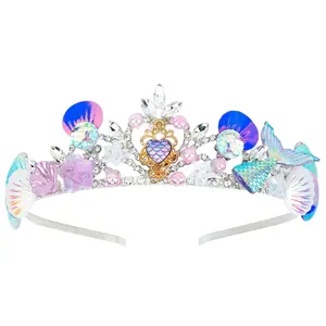 Mermaid Crown, Fish Scales Seashell Headband Tiara for Women and Girls, Mermaid Birthday Decorations, Christmas Prom Gift