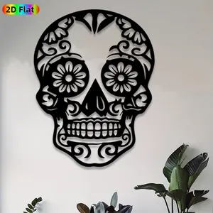 1pc Sugar Skull Metal Wall Art, Intricate Sugar Skull Statue Mural, Ideal Gift for Halloween, Day of the Dead, Gothic Decor Enthusiasts,  Perfect for Indoor Wall & Outdoor Fence, Unique Spooky Home Decor