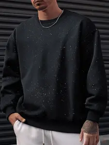 Men's Galaxy Print Sweatshirt Round Neck Pullover with Spiral Cuffs for Street Layering Autumn Winter Black Style Casual Menswear Hoodie Tops Long Sleeve Outfit baggy