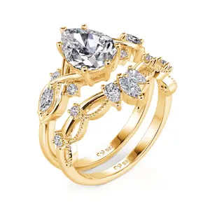 Jeulia Infinity Gold Pear Shaped Engagement Ring Set