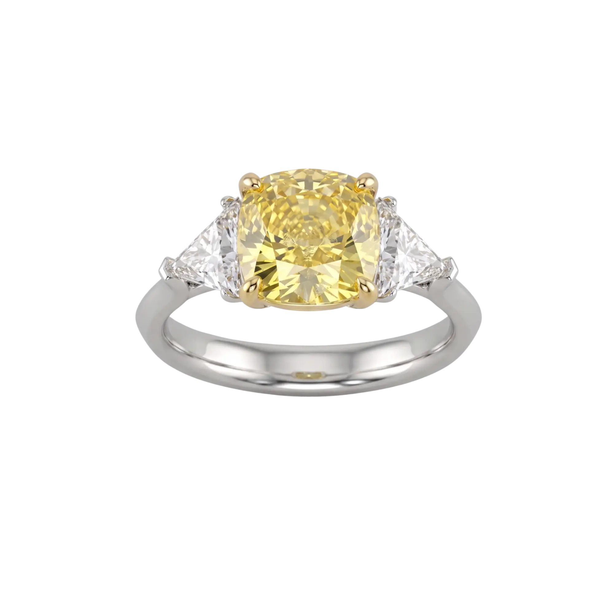 Soleil 4 ctw Cushion Cut Canary Diamond Trilogy Engagement Ring