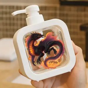 Majestic Dragon Pump Dispenser Bottle with Fiery Design - Refillable Soap/Lotion Container for Bathroom & Kitchen - Durable Plastic with Vibrant Black-Scaled Motif
