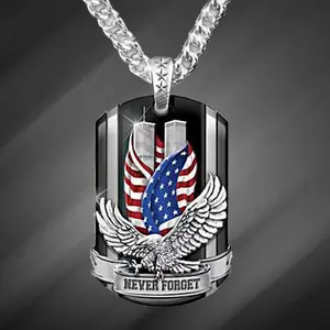 Durable Zinc Alloy Patriotic American Flag Necklace - Majestic One-of-a-Kind Eagle, Intricate Details, Adjustable Chain - Perfect for Men's Casual or Formal Occasions, Showcases American Pride and Spirit