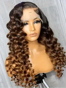 Fashion Ultra Soft Gradient Highlight Gold Lace Front Wig, 26 Inch 180% Density Curly Wave, Natural Twisted Deep Wavy Hair