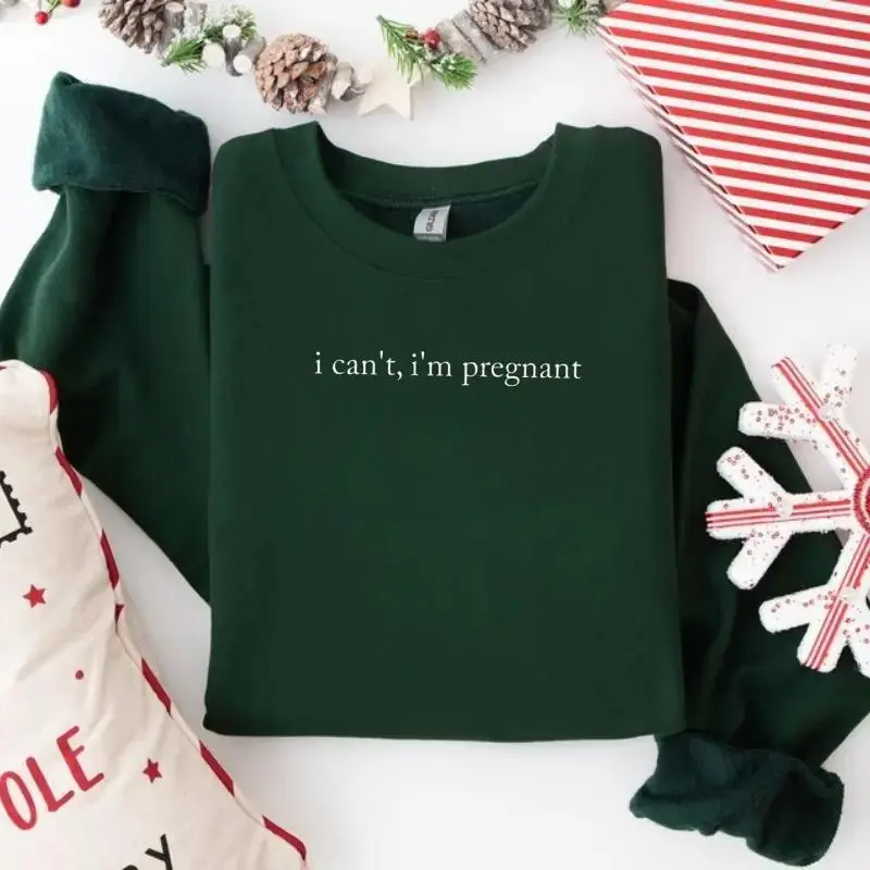 I Can't I'm Pregnant Sweatshirt, Funny Pregnancy Announcement Crewneck for Women, Cute Mom to Be Shirt, Baby Reveal Gift, Maternity Pullover Top