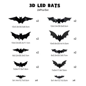 3D Bat Design LED Decoration, 12pcs/set Bat Shaped Wall Sticker, LED Lighted, Decorative Light for Home Party Festival, Halloween Decoration