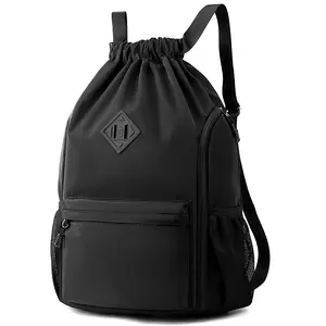 NEYRAT Waterproof Sports Gym Bag Drawstring Backpack Beach Sackpack for Men Women With Two Water Bottle Holder Camping Storage Sporty Pocket Design