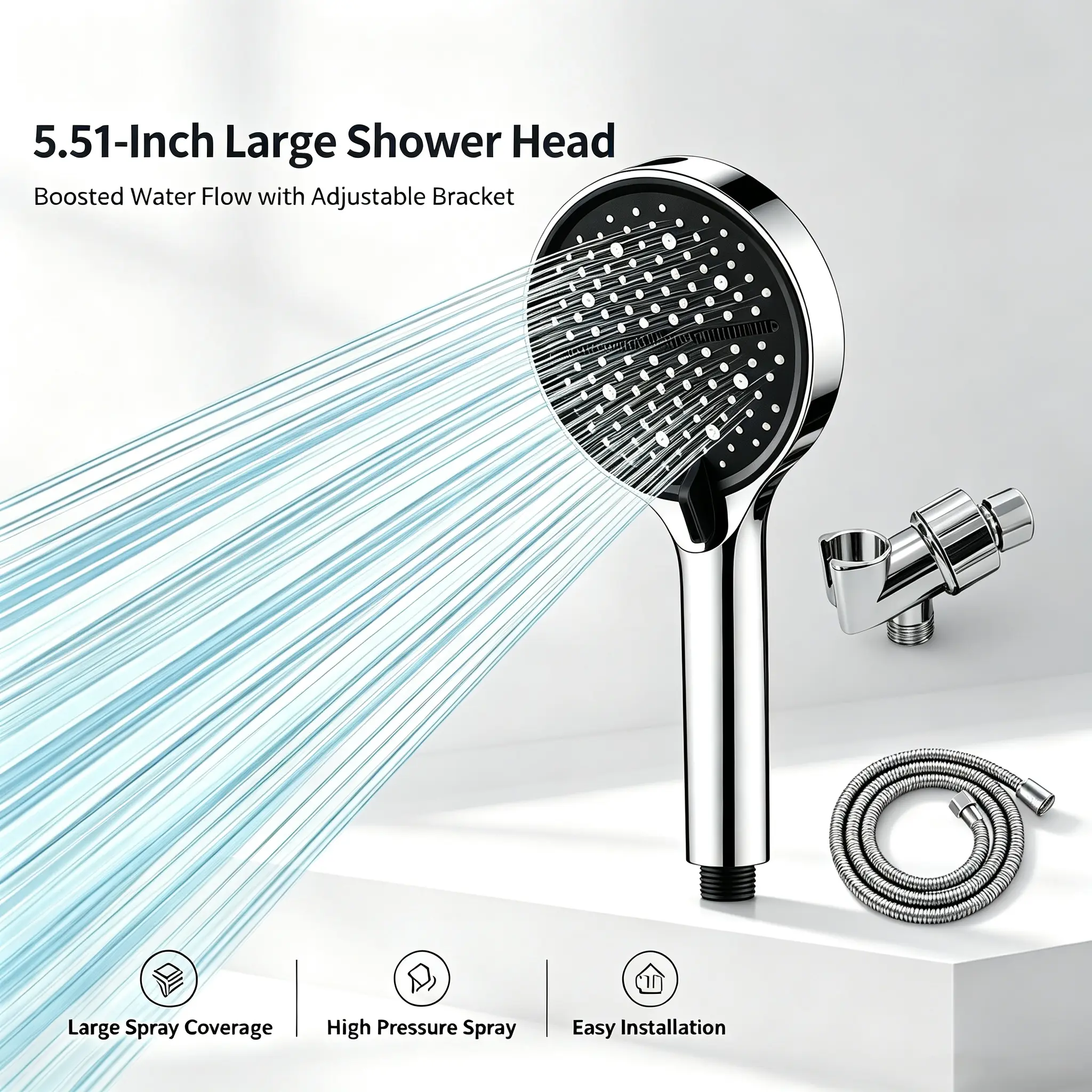 High Pressure Shower Head Set - Wall Mount Bathroom Gadget for Daily Use & Cleaning, Household Items, Home Essentials，Bathroom Accessories