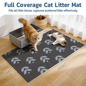 Petinstinct Extra Large Cat Litter Mat, 40x25 Inch Trimable & Soft Foam Pad, Leak-Proof & Non-Slip Bottom, Machine Washable, Scatter Control for Litter Box Area (Beige Geo)