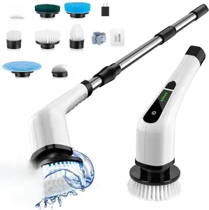 Electric Spin Scrubber, Cordless Cleaning Brush Scrubber for Home, 8 Replaceable Brush Heads-90Mins Work Time, 3 Adjustable Size, 2 Speeds for Bathroom Shower Bathtub Glass Car
