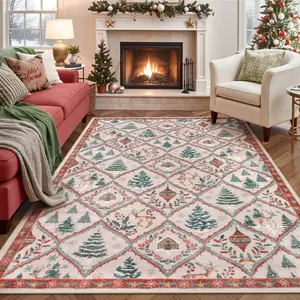 Christmas Tree Home Decor Living Room Carpet, Creative Reindeer Design, Soft Non-Slip Washable Mat, Home Decor Rug, Decorative Rugs, Perfect Holiday Gift