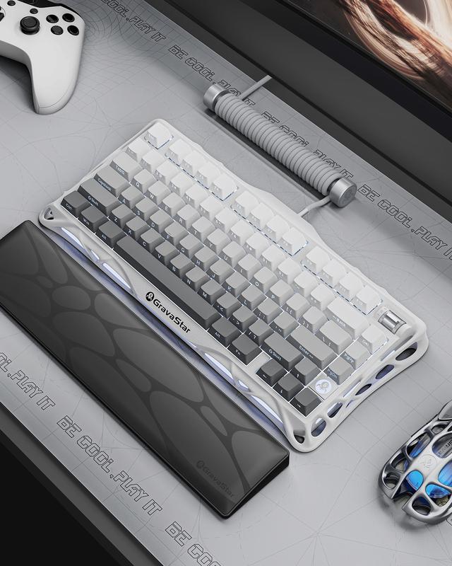 GravaStar Mercury K1 - Gradient White 75%  Wireless Mechanical Gaming Keyboard - Aluminum Alloy Exoskeleton, Gasket - Mounted, Hot - Swap Sockets, Linear Switches