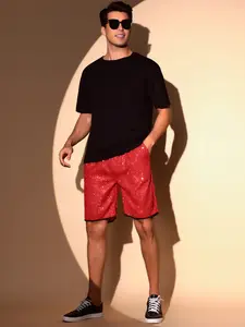 INSPIRE CHIC Sequins Shorts for Men's Metallic Above Knee Clubwear Sparkly Shorts